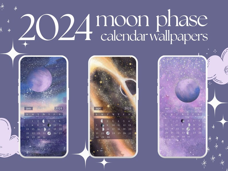 Moon Phase Calendar 2024 Phone Wallpaper, Lunar Calendar 2024 Phone
