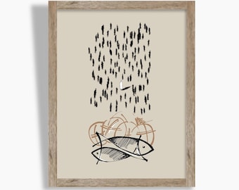 5 Loaves of Bread and 2 Fish bible sketches verse wall art Jesus art work minimalist modern christian art digital print bible art faith art