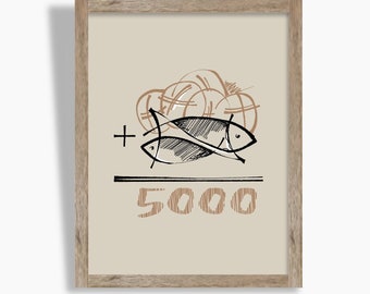 5 loaves 2 fish Jesus Feeds the 5000 bible sketches Jesus art work minimalist modern christian art print bible art christian home decor gift
