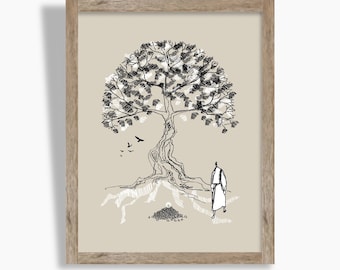 Mustard Seed Parable Art Print: Minimalist Christian Sketch (Digital Download)