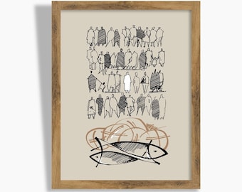 Jesus Feeds the 5000 bible sketches Jesus art work minimalist modern christian art print bible art christian gifts christian home decor