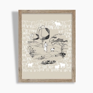 boho christian art Jesus leaves the 99 parable of the lost sheep good shepherd bible sketches Jesus art work bible wall art digital print