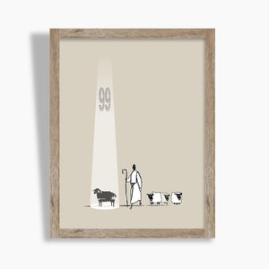 Jesus leaves the 99 parable lost sheep christian modern art bible sketches wall art print Jesus art work minimalist christian art bible art