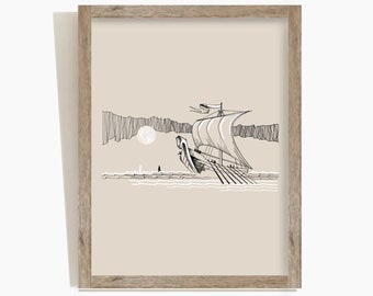 Jesus Walking on Water Sketch: Minimalist Bible Art (Digital Print)