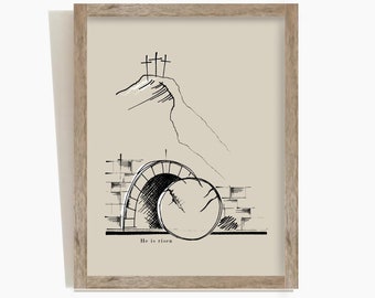He Is Risen Sketch Print: Modern Christian Easter Art (Digital Download)