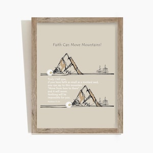 Parable of the Mustard Seed, Faith as Small as a Mustard Seed Can Move Mountains, minimalist modern christian art digital print Jesus art