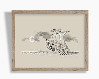 christian modern art Jesus walking on water bible sketches bible wall art Jesus art work minimalist christian art digital print bible art