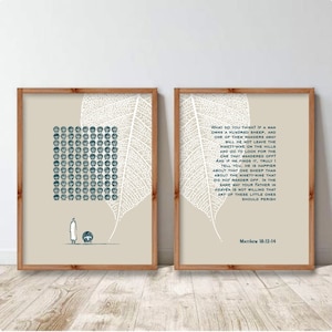SET 2 prints Jesus leaves the 99 parable of the lost sheep good shepherd bible sketches Jesus art work bible wall art modern christian art