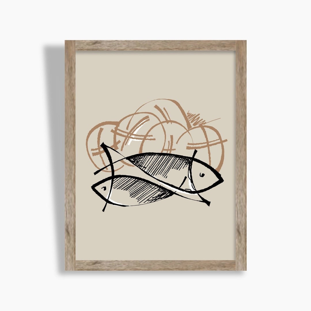 5 Loaves of Bread and 2 Fish Bible Sketches Verse Wall Art Jesus Art