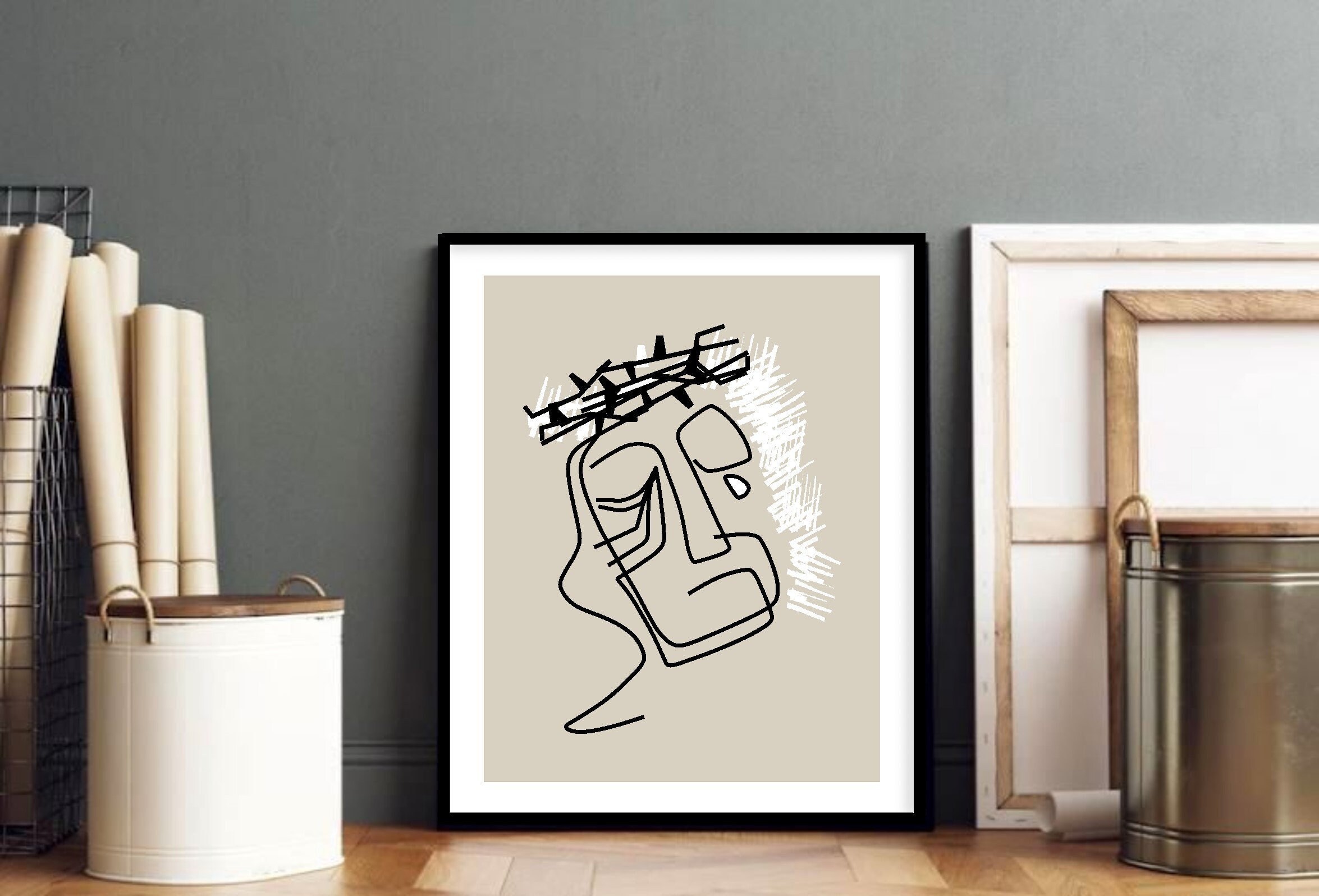 ABSTRACT Jesus portrait wall art christian gifts crown of thorns art Jesus portrait print minimalist easter art print christian modern art