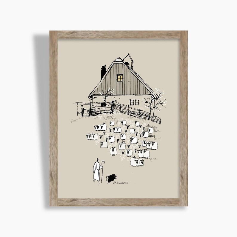 Jesus Leaves the 99 Bible Sketches Bible Wall Art Jesus Art Work