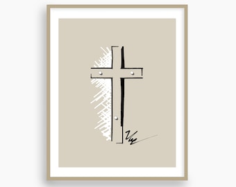 Minimalist Cross Sketch Art Print: Modern Christian Decor (Digital Download)