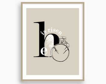 He Is Risen Print: Empty Tomb Sketch, Christian Wall Art (Digital Download)