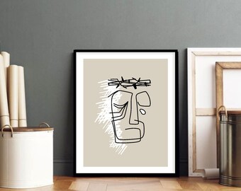 CUBIST Jesus portrait wall art Jesus portrait printable crown of thorns art Jesus art work simple christian art minimalist easter print