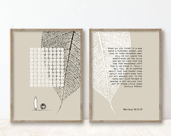 SET 2 prints Jesus leaves the 99 parable of the lost sheep christian modern art bible sketches wall art Jesus art work print black and white