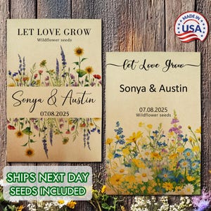 24 BULK Custom Wedding Seed Packet Favors for Guest in Bulk, Personalized Let Love Grow, Wildflower Seed Packets, Photo Bridal Shower Favors