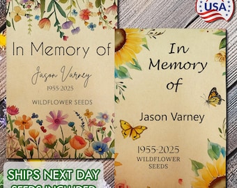 24 BULK Memorial Seed Packets for Funeral Custom Memory Favors, In Memory Of, Celebration of Life, In Loving Memory, Photo Funeral Favors