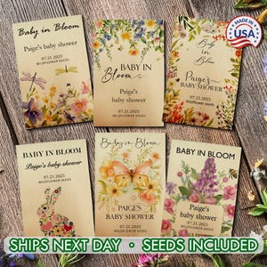 Baby Shower Favors for Guests in Bulk, Baby in Bloom, Wildflower Seed Paper Alternative, for Boy Girl or Gender Neutral, Custom Seed Packets
