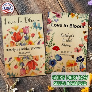 48 BULK Let Love Grow, Custom Wildflower Seed Packets for Bridal Shower Wedding Favor Idea, Love in Bloom, Personalized Favors for Guests