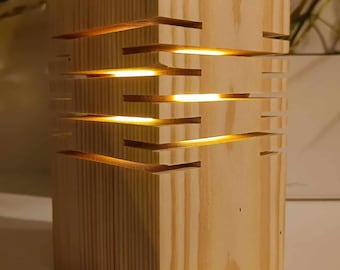 Bougeoir en bois fait main – Décoration rustique moderne, lumière luminescente ambiante, bougie à pile gratuite.