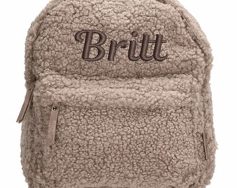 Teddy backpack taupe with embroidered name