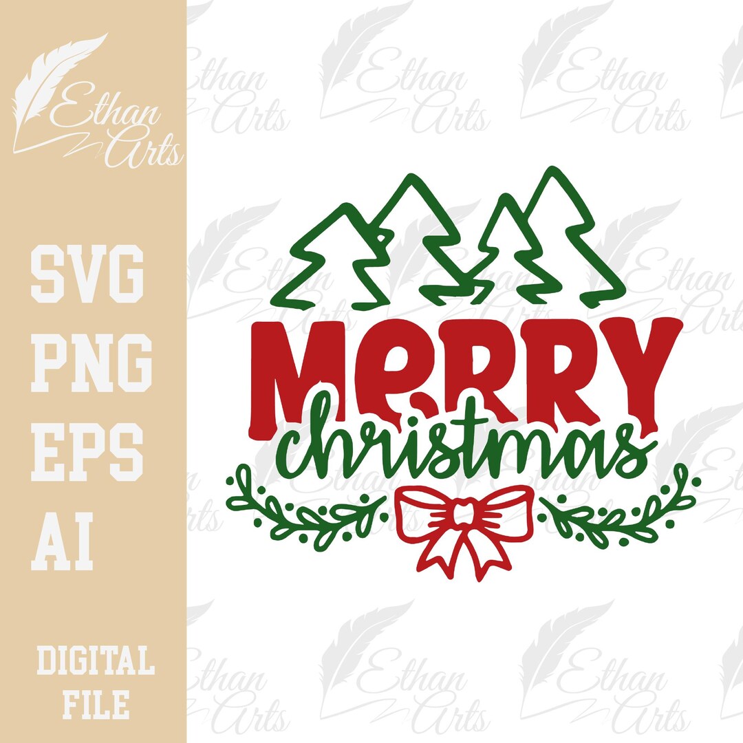 Merry Christmas Design Printable SVG PNG EPS | Christmas Tree Cut File ...