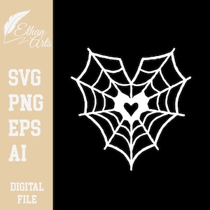 Design de teia de aranha em forma de coração branco SVG PNG EPS | Cricut Clip art Arquivo de corte Imprimir decalque vetorial