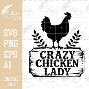 Crazy Huhn Lady SVG & PNG Design, Clipart, Vektorbild, lustige Silhouette, Küken, Sublimationsdesign, Vogel Schnittdatei, Cricut