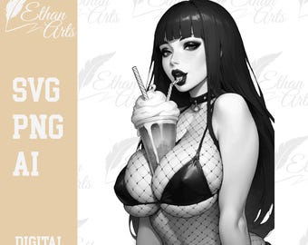 Chica sexy de anime bebiendo batido Descarga digital SVG PNG