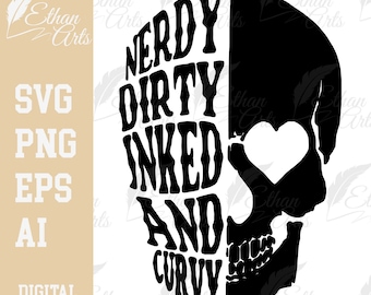 Nerdy Dirty Inked Curvy Skull SVG PNG EPS - Halloween Witchy Witch Clip Art (Digital Download)
