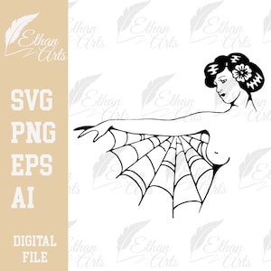Spider meisje Black Widow meisje ontwerp SVG PNG EPS | Cricut Clip art Knipbestand Afdrukken Vector Halloween
