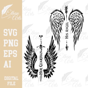 Sein Engel, Ihr Wächter Paar SVG Valentinstag 14 Februar , Paar Passende PNG, | Clip Art, Vektor, Png Digitale Dateien, Schnittdatei