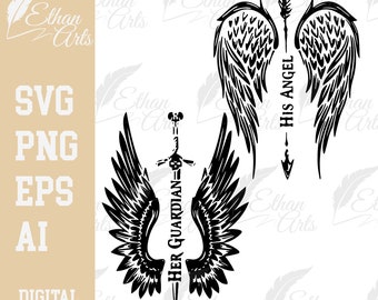 His Angel, Her Guardian Couple SVG PNG: Valentine&#39;s Day Cut File (Digital Download)