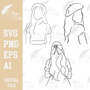 Line Art 3 Bundle Designs Beret Hut Frau Design Digitaler Download SVG PNG EPS |  Schnitt-Datei, Clip art, Vektor, Cricut
