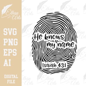 Er kennt meinen Namen Jesaja 4:31 Design SVG PNG | Clip Art Vektor Png digitale Dateien Schnittdatei christlicher Glaube