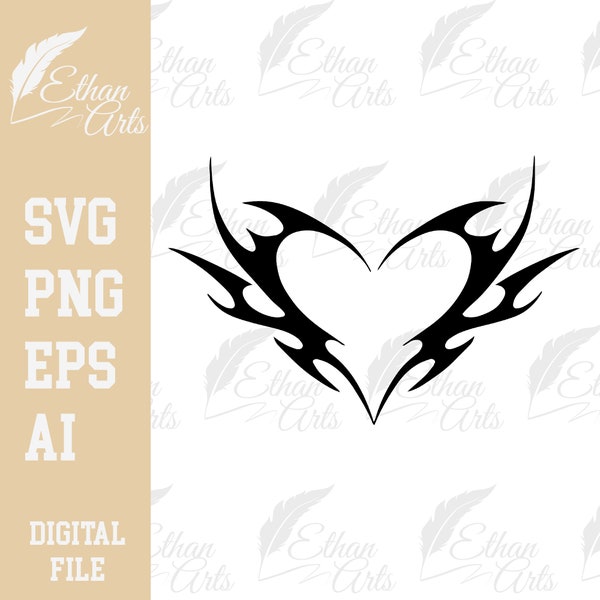 Neo Tribal Heart Design Cybersigilism Gothic Grunge Style SVG PNG EPS | Cricut Clip art Cut file Print Vector