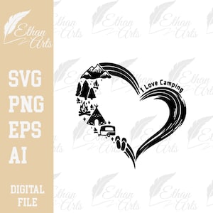 Eu amo acampar coração design digital download SVG PNG EPS | Arquivo de corte, Clip art, Vetor, Cricut | Designs de vida de acampamento