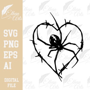 Aranha de arame farpado em forma de coração Design gótico SVG PNG EPS | Cricut Clip art Arquivo de corte Imprimir vetor