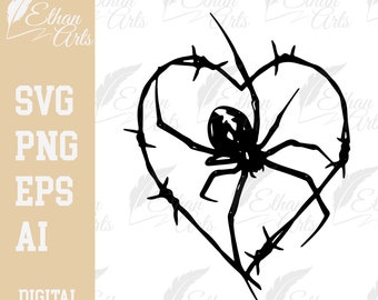Heart Barbed Wire Spider SVG: Gothic Cricut Cut File (Digital Download)
