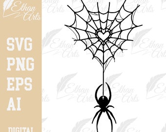 Herz Spinnennetz SVG: Halloween Cricut Cut Datei (Digitaler Download
