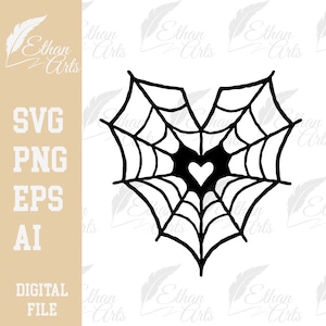 Design de teia de aranha em forma de coração Halloween SVG PNG EPS | Cricut Clip art Arquivo de corte Imprimir decalque vetorial