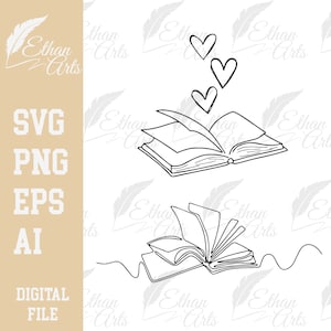 Minimalistische Buch Linie Kunst Bundle: SVG, Cricut Schnitt Datei (Digitaler Download)