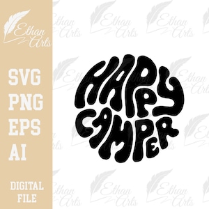 Diseño tipográfico de estilo bohemio y maravilloso Happy Camper Archivo de corte SVG PNG digital, Clip art, Vector, Cricut / Pegatinas imprimibles, camisetas, etc. Calcomanía