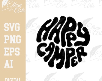 Happy Camper SVG: Groovy Boho Style Cut File (Digital Download)