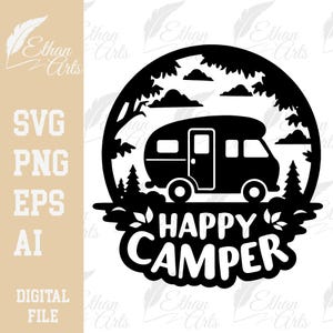 Diseño de campista feliz Archivo de corte SVG PNG digital, Clip art, Vector, Cricut / Pegatinas imprimibles, Camisetas, etc. Calcomanía