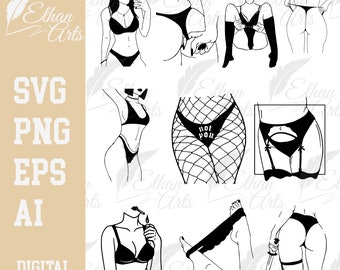 Arte lineal con positividad corporal: diseños góticos de empoderamiento (SVG, PNG)