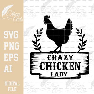 Crazy Huhn Lady SVG & PNG Design, Clipart, Vektorbild, lustige Silhouette, Küken, Sublimationsdesign, Vogel Schnittdatei, Cricut