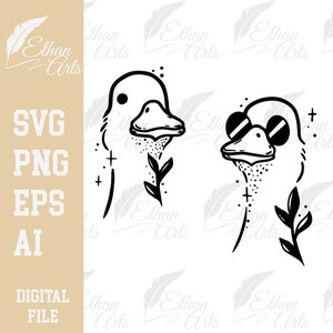 Due oche alla moda, Oca SVG, PNG, Design di animali divertenti, Download digitale / Clip art, Vettore, File digitali PNG, File di taglio