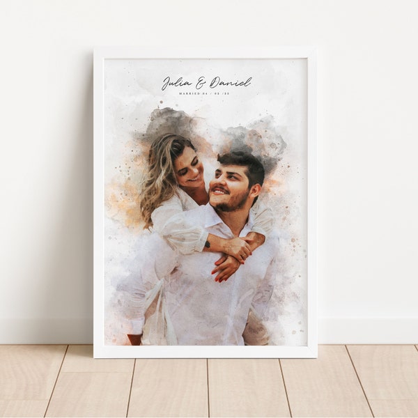 Custom Watercolor | Photo to Painting | Digital Portrait from Photo | Wedding Gift for Couple | Anniversary Birthday Gifts Him or Her