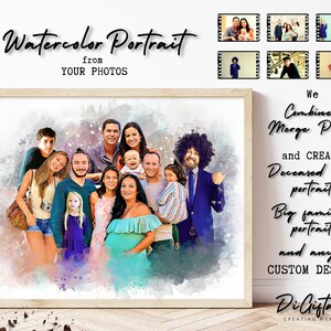 Combine Merge Photos, Add Person To Photo, Add Deceased Loved One, Custom Family Portrait, Watercolor Painting, Combine Different Photos